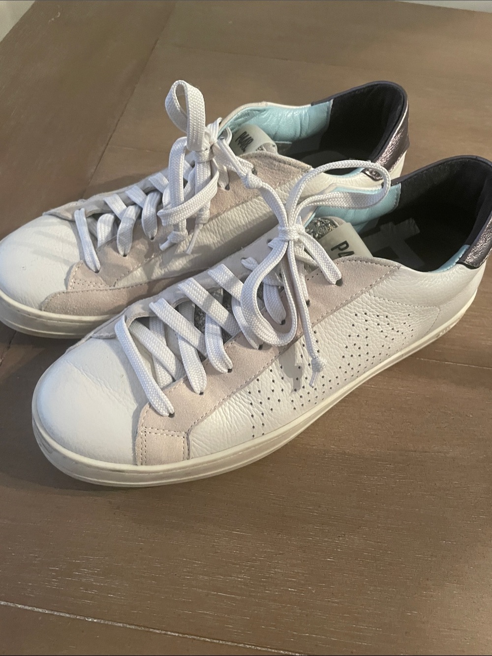 P448 Women’s White and Light Pink Leather Sneakers